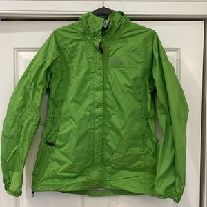 MARMOT Rain jacket/Windbreaker w/attached hood, size XL, bright green